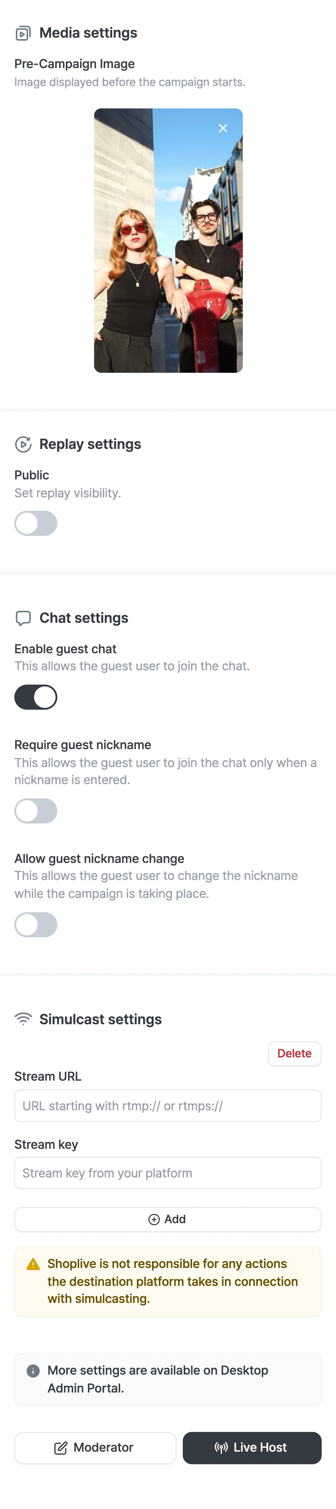 3. Campaign details management (media and replay settings)