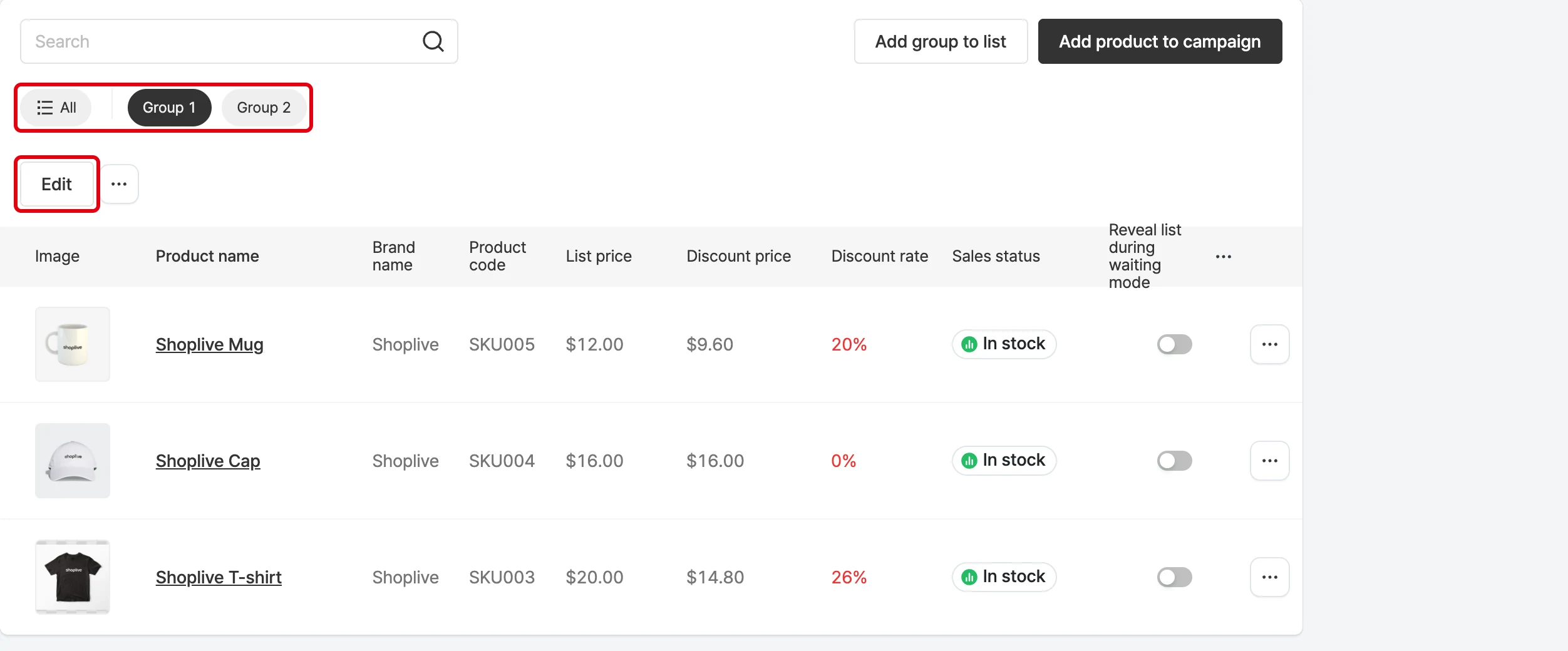 Create and edit product groups