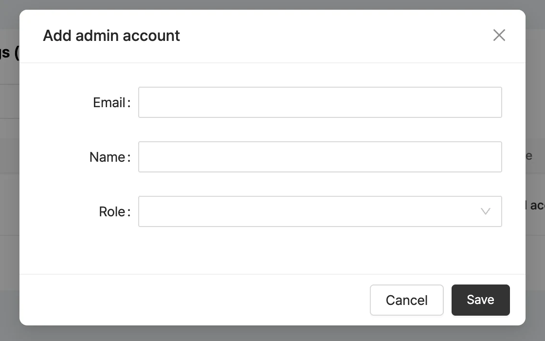Add admin account window