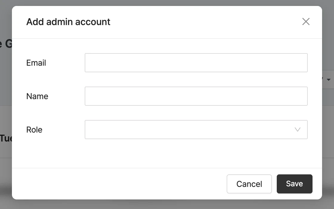 Add admin account window in the campaign details