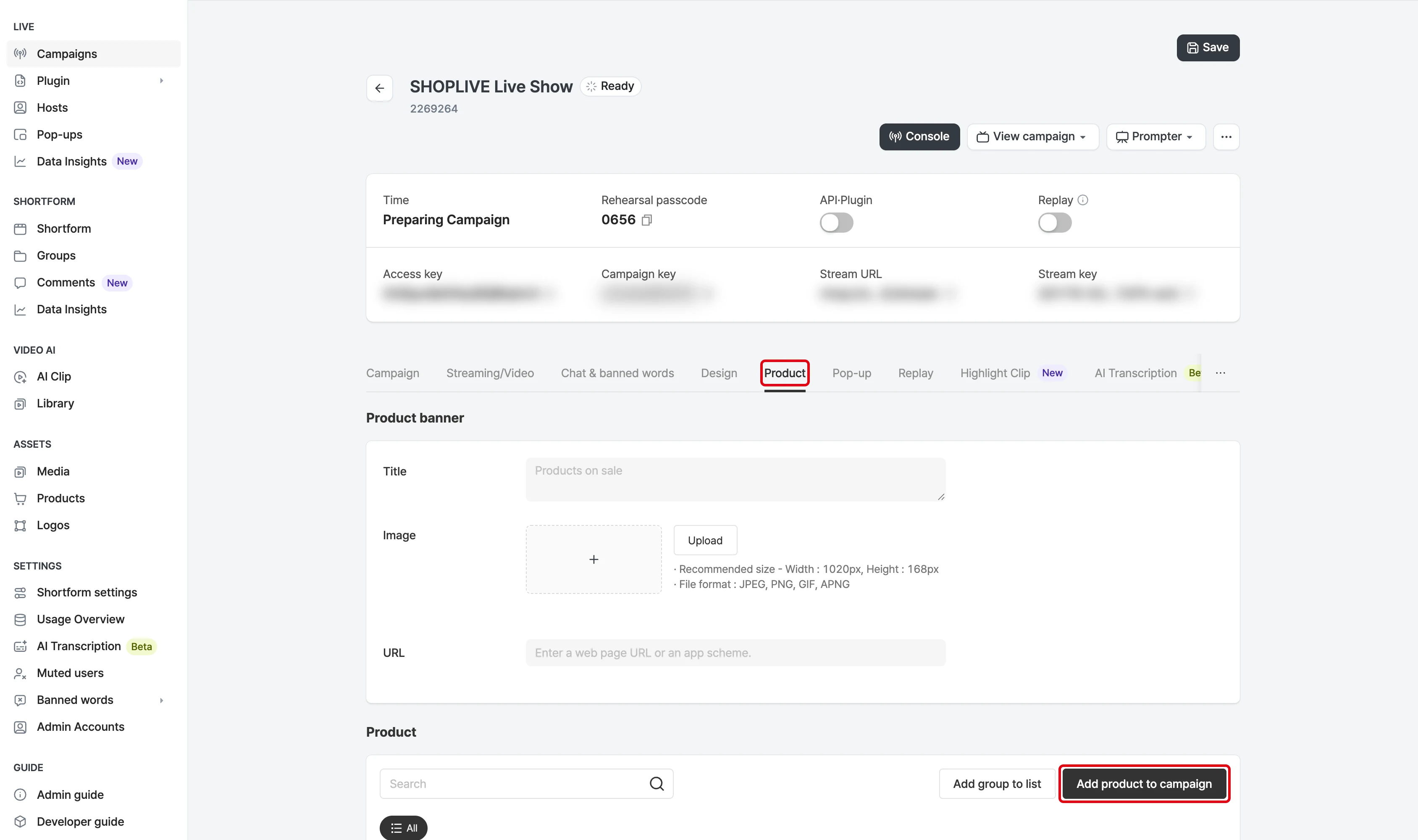 Add products to introduce in the broadcast