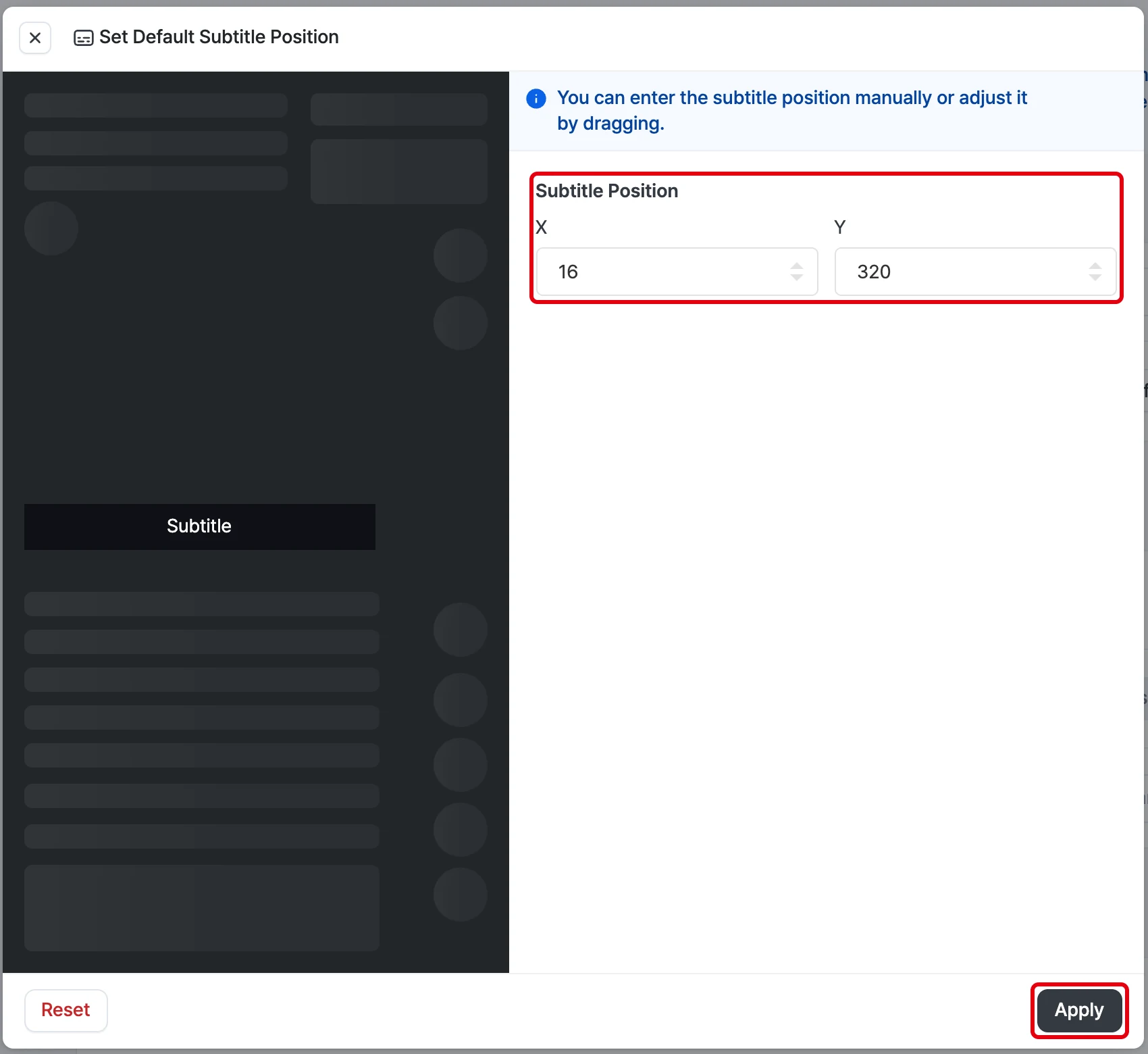 Set the default subtitle position