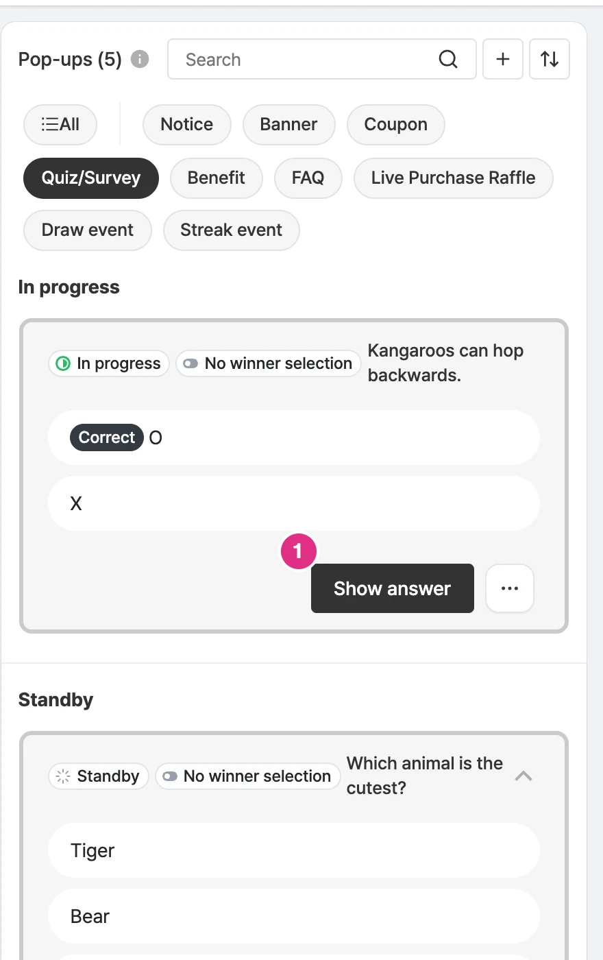 Reveal the quiz/survey answer