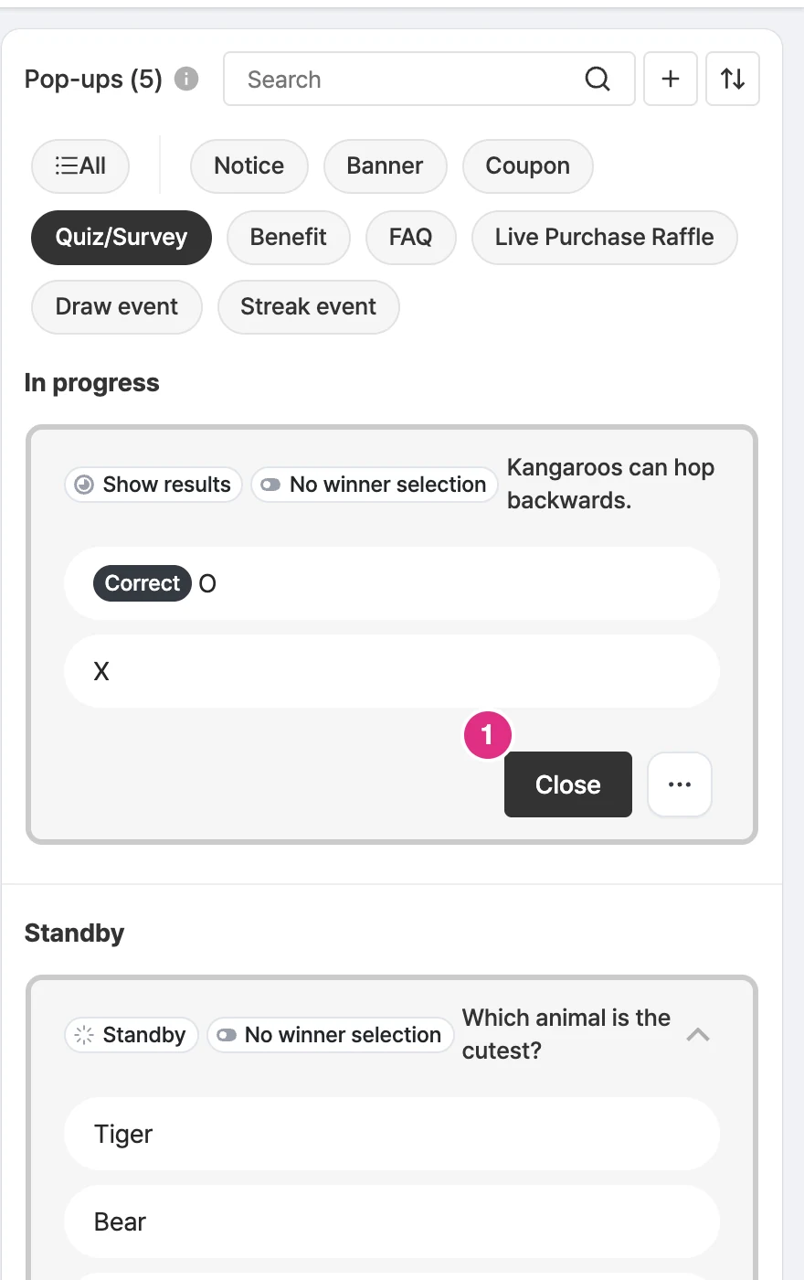 End the quiz/survey