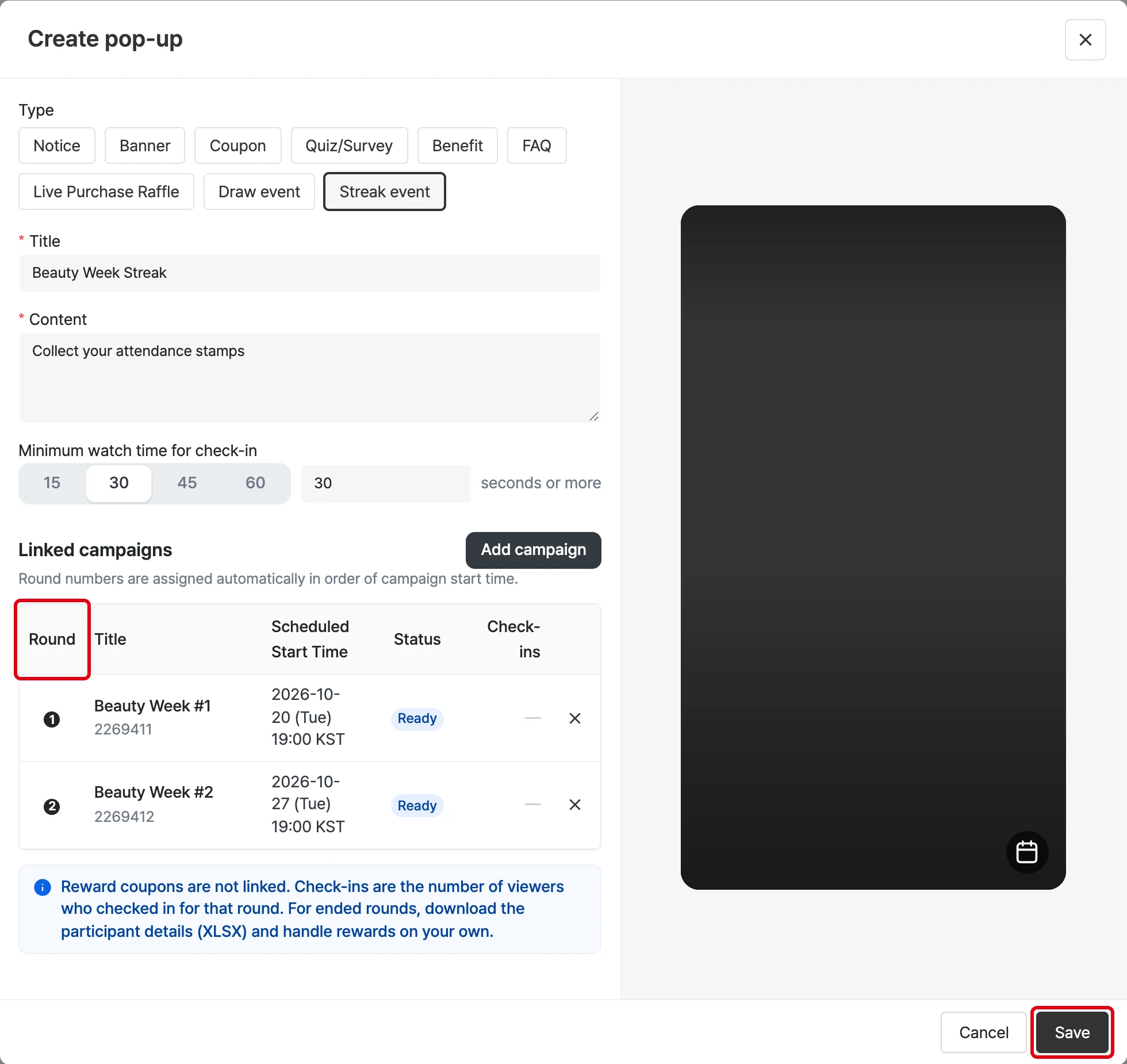 Add broadcasts to the round list