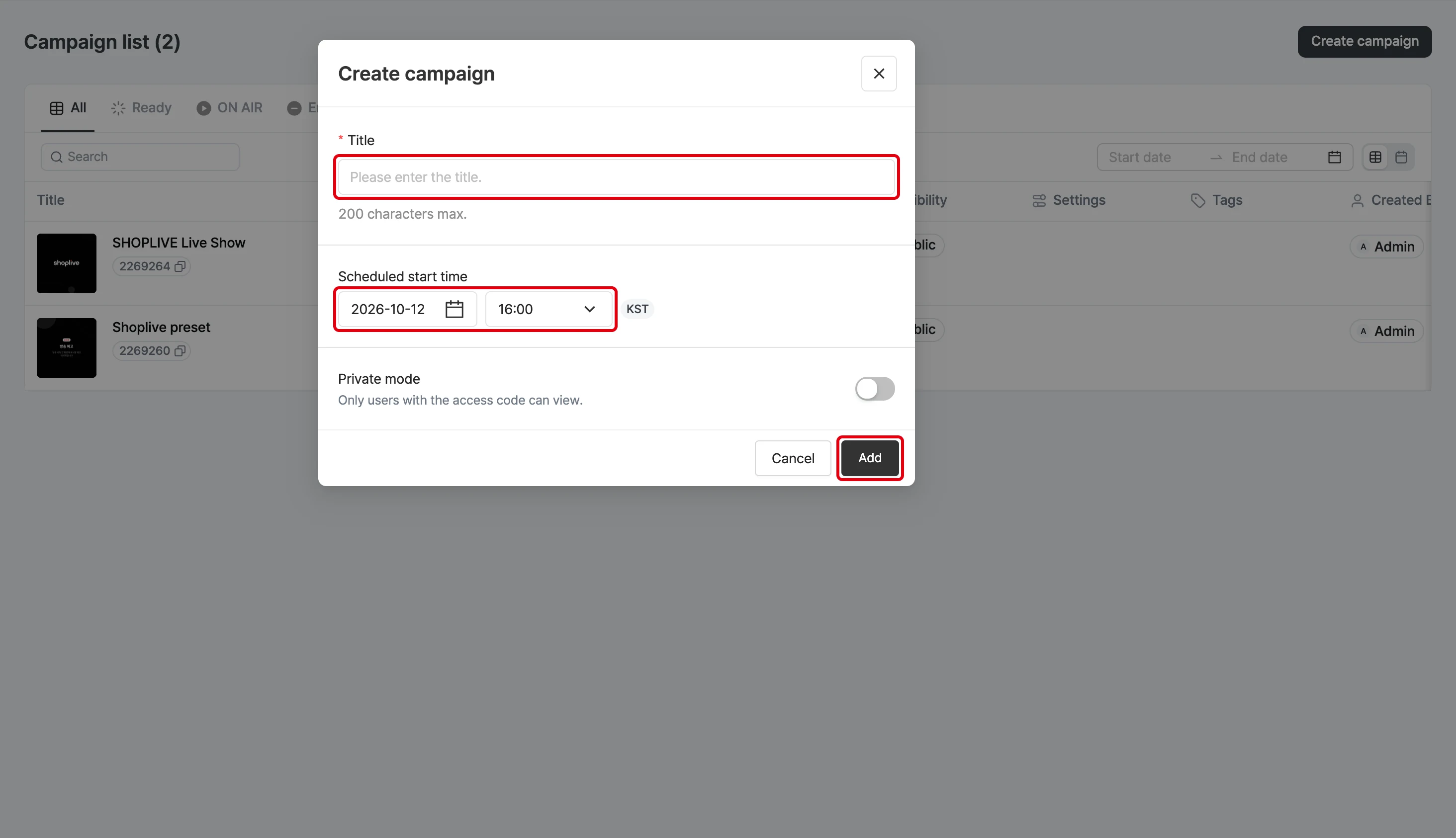 Add a campaign