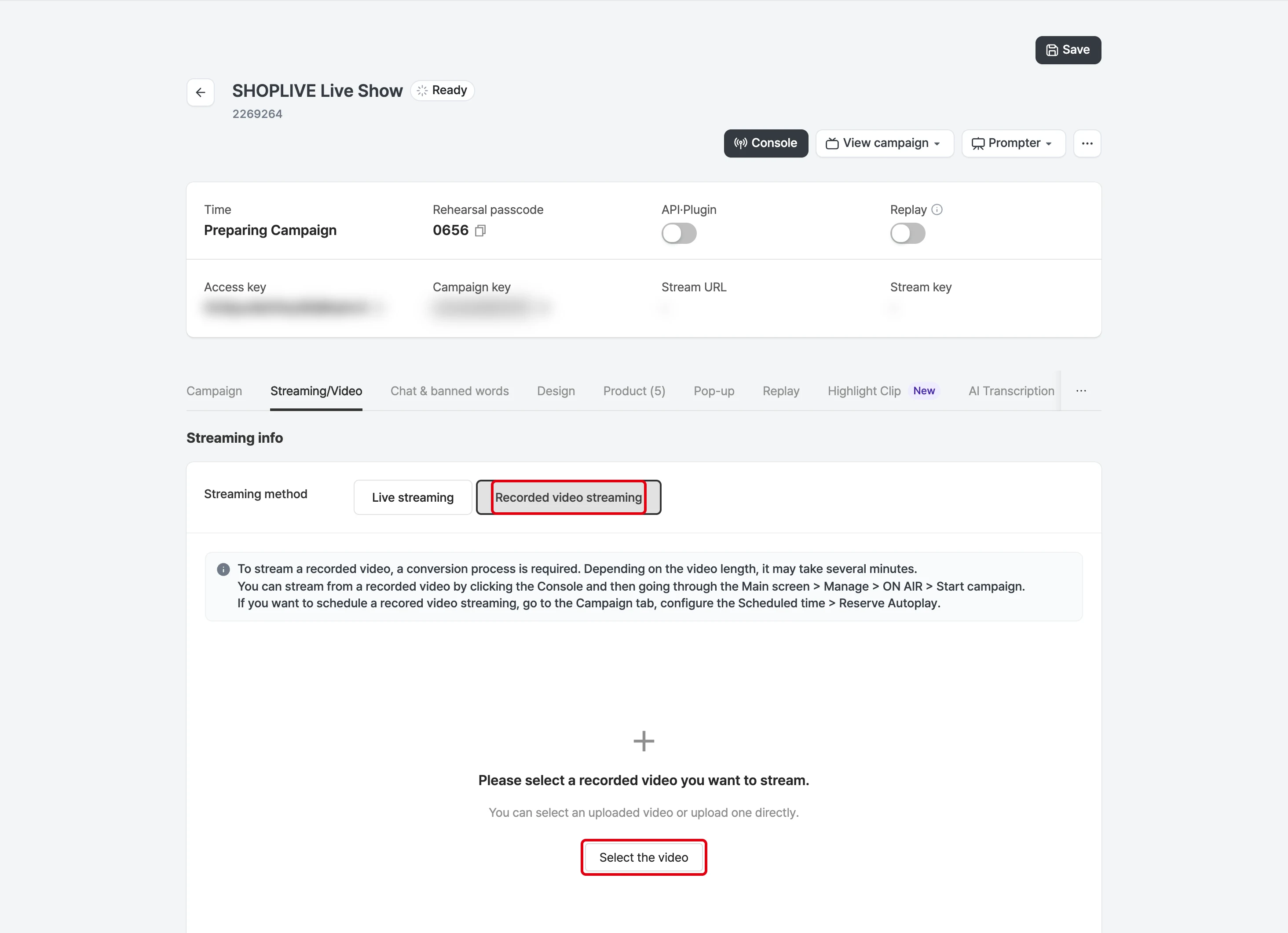 Create a campaign for saved-video streaming