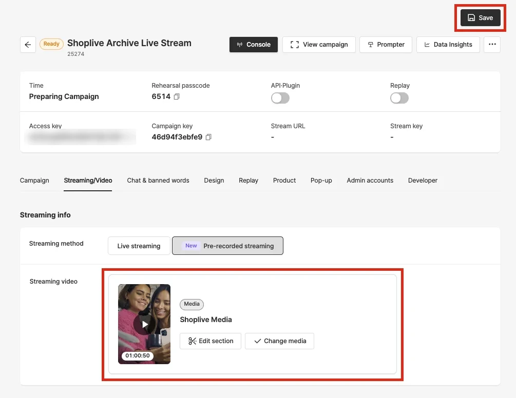 Create a campaign for saved-video streaming
