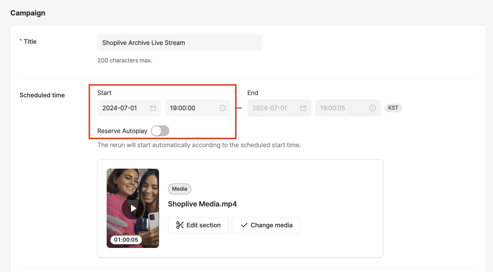Schedule a saved-video campaign