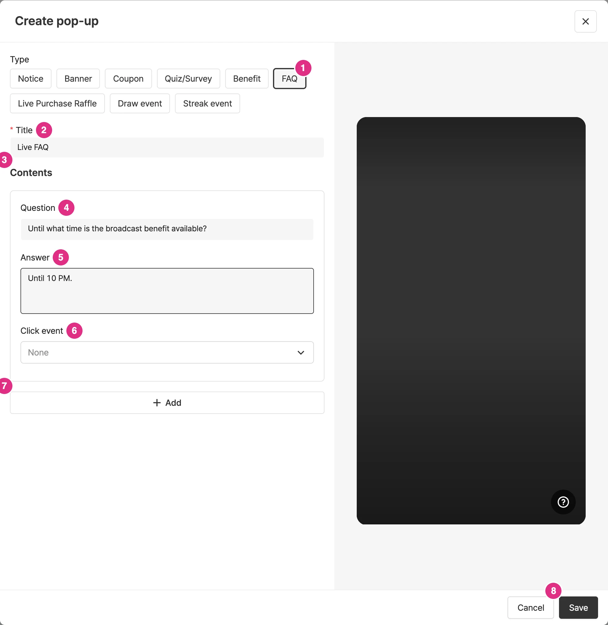 Create an FAQ popup