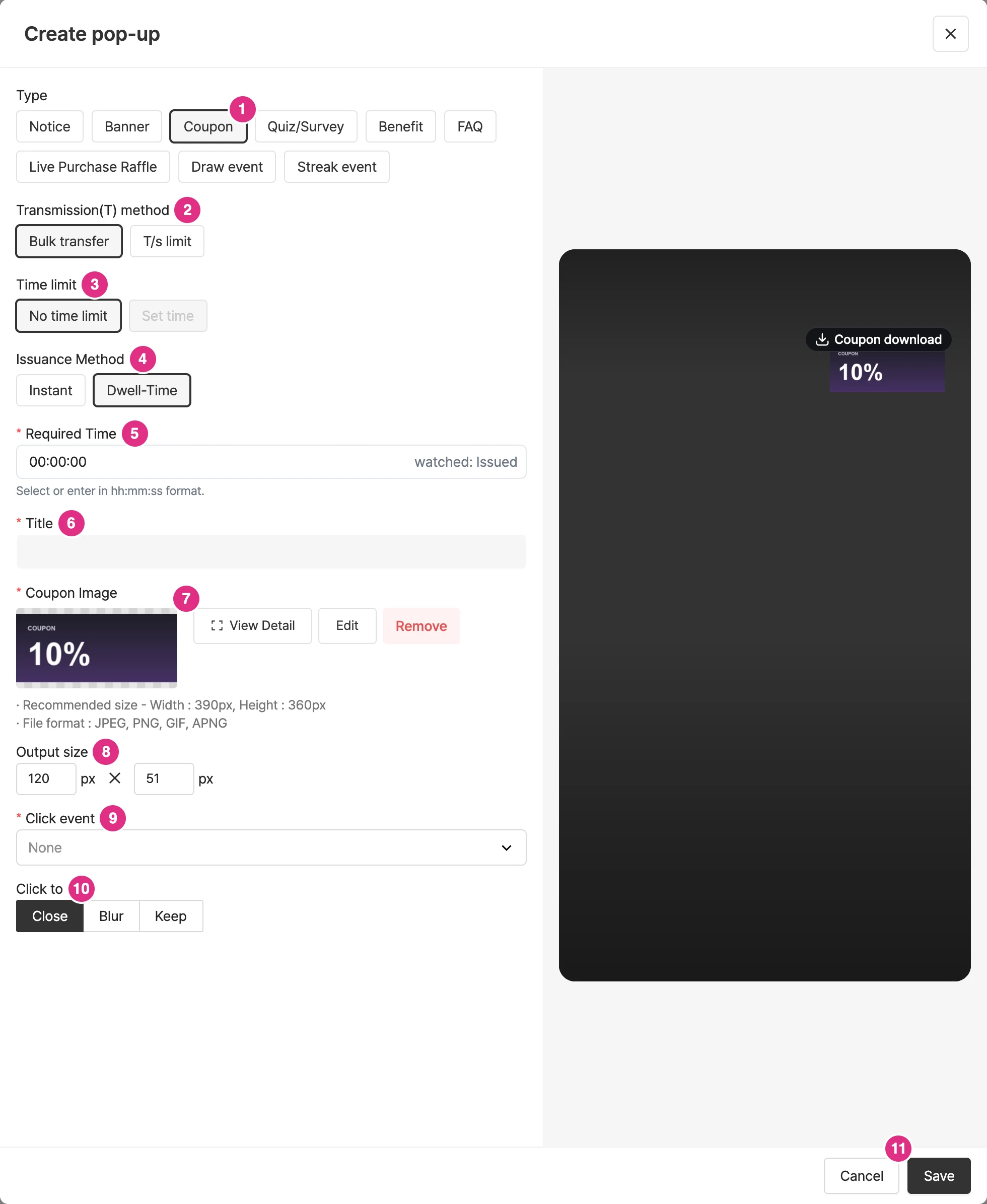 Create a dwell-time coupon popup