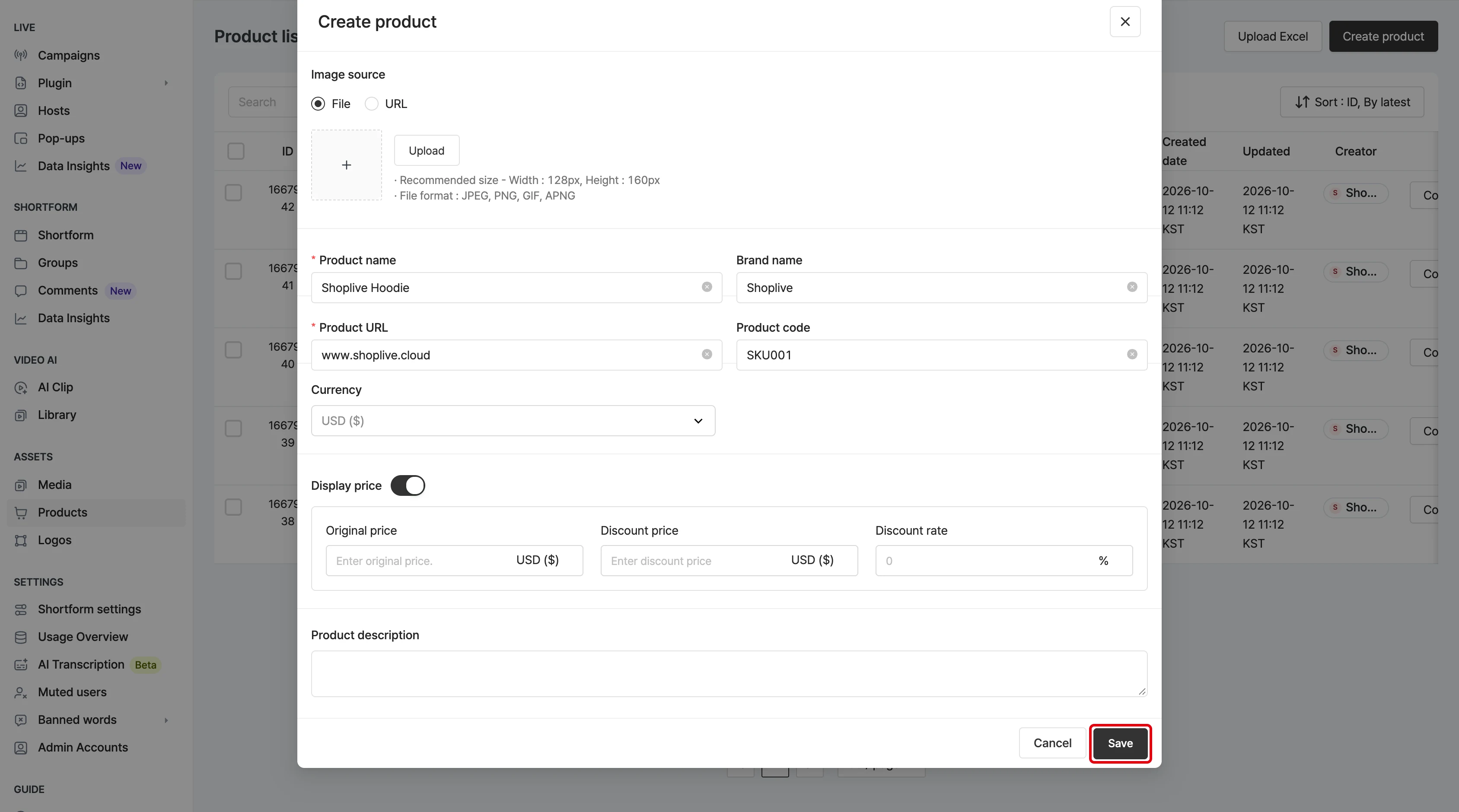Create and add individual products