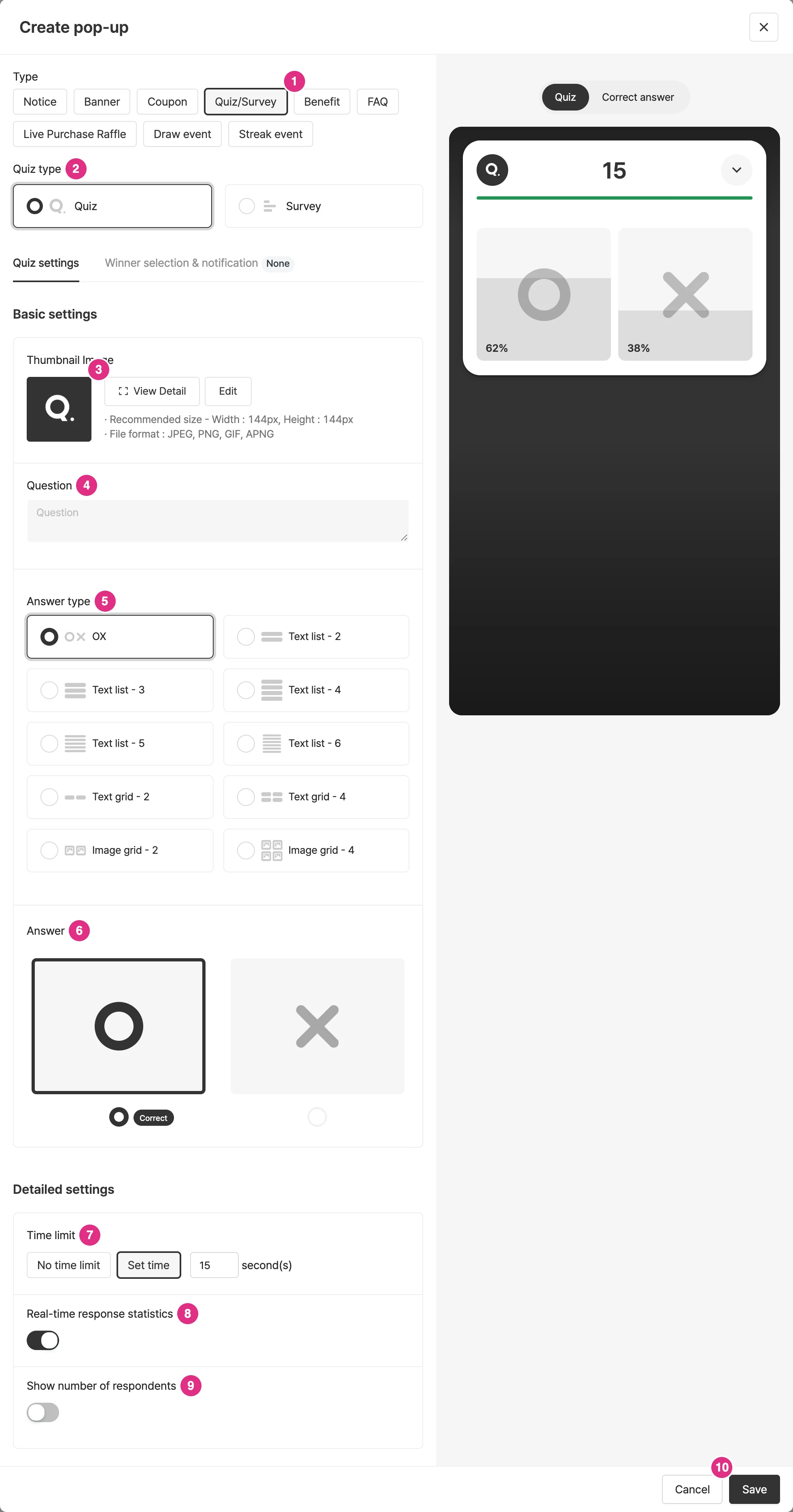 Create quiz/survey popups