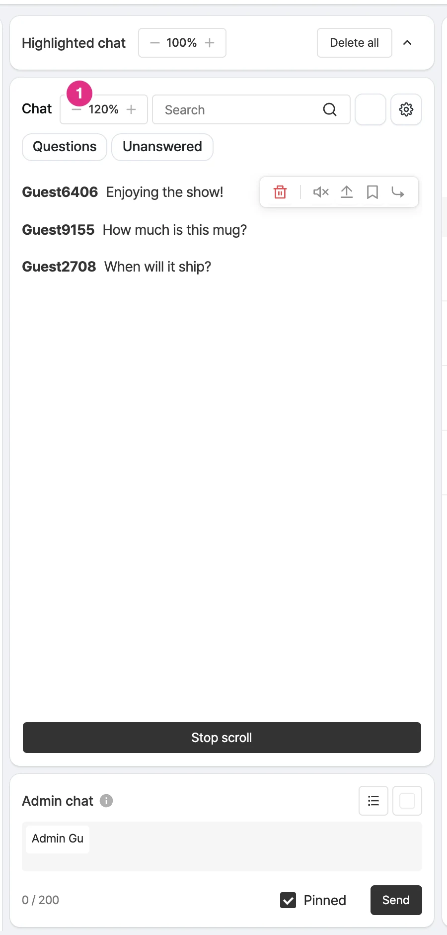 Adjust chat font size