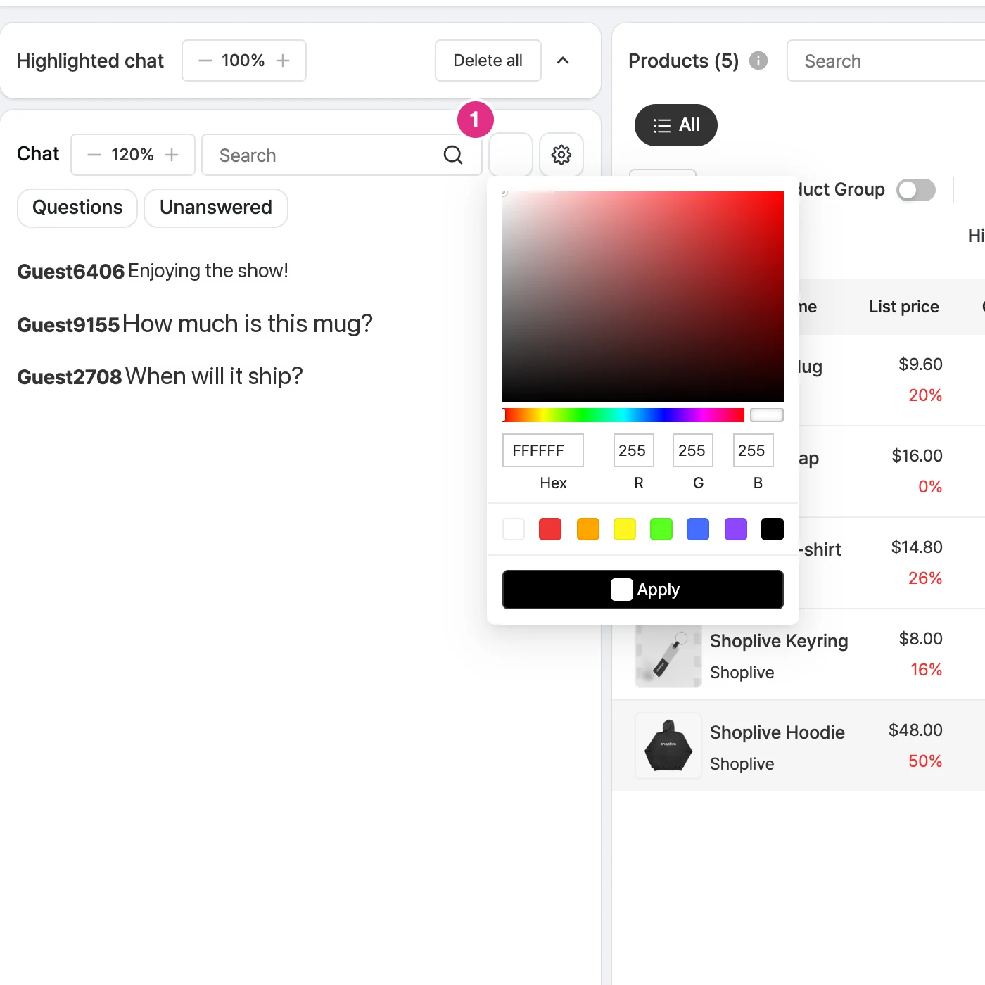 Change user chat color