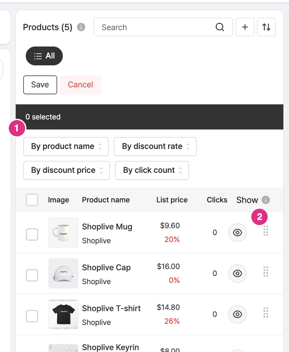 Sorting and reordering products
