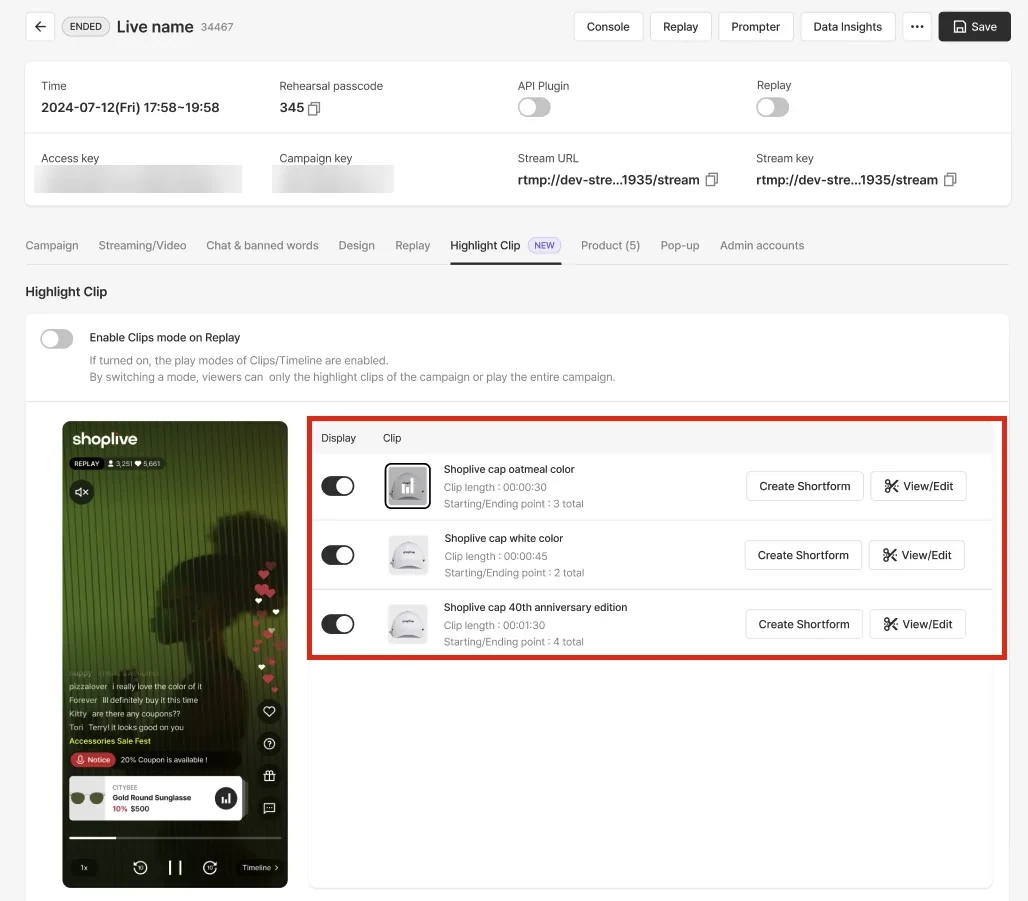 Automatically recommended highlight clips