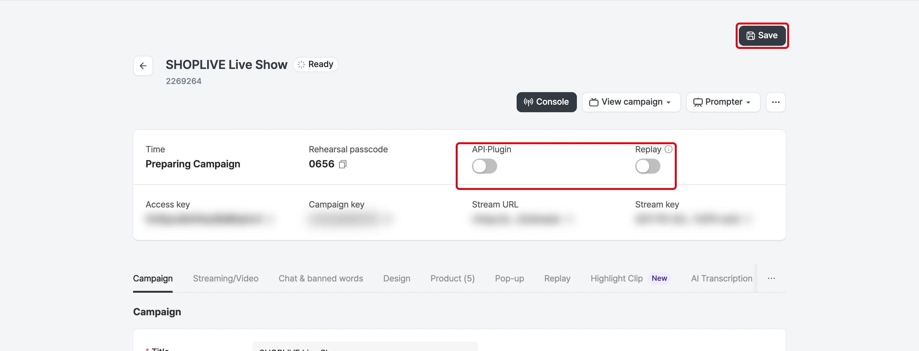 Publish the live broadcast