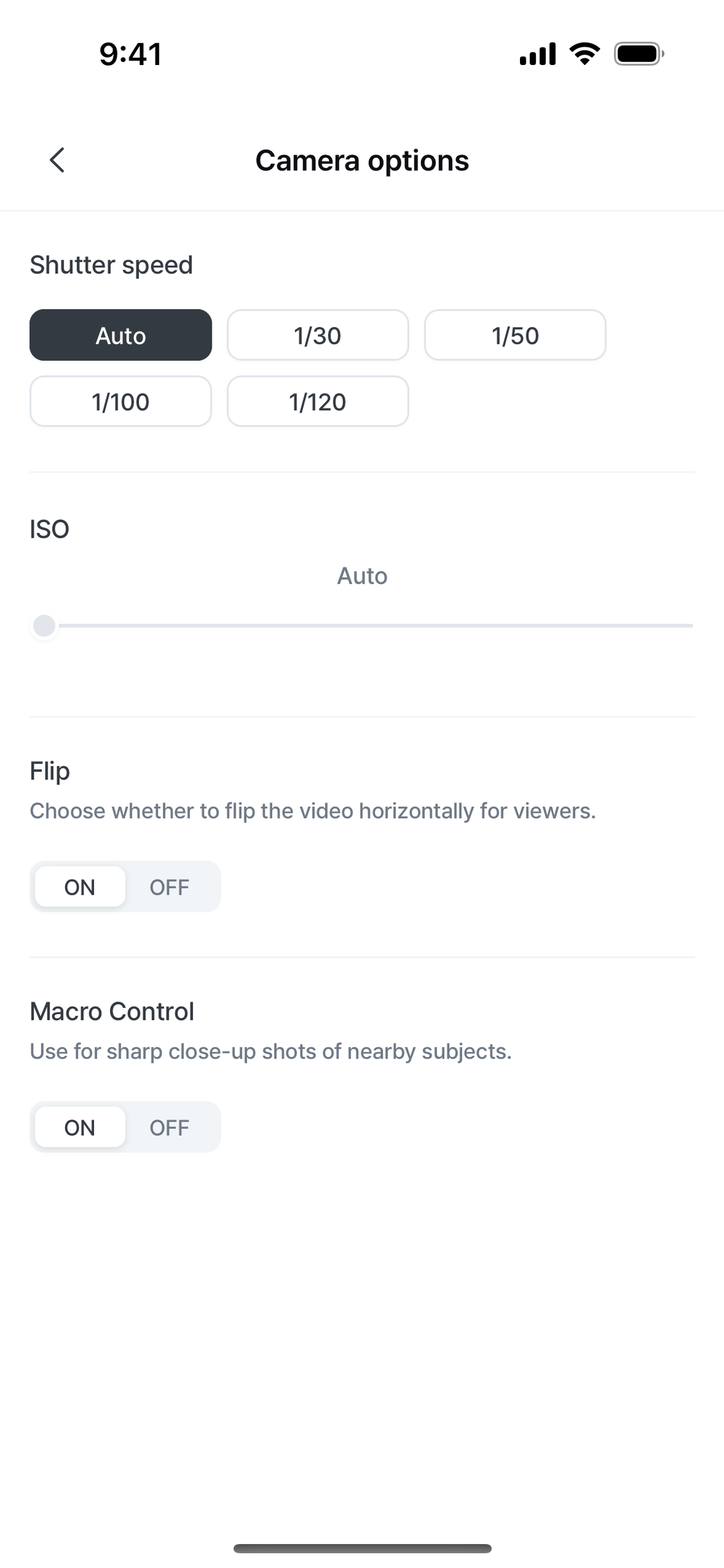 6. Settings (camera options)