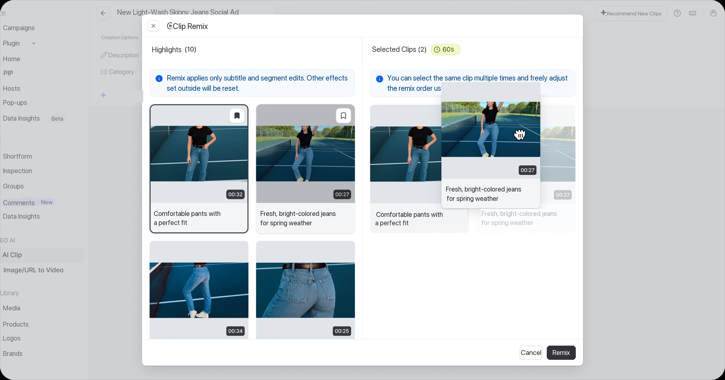 2. Select clips to remix