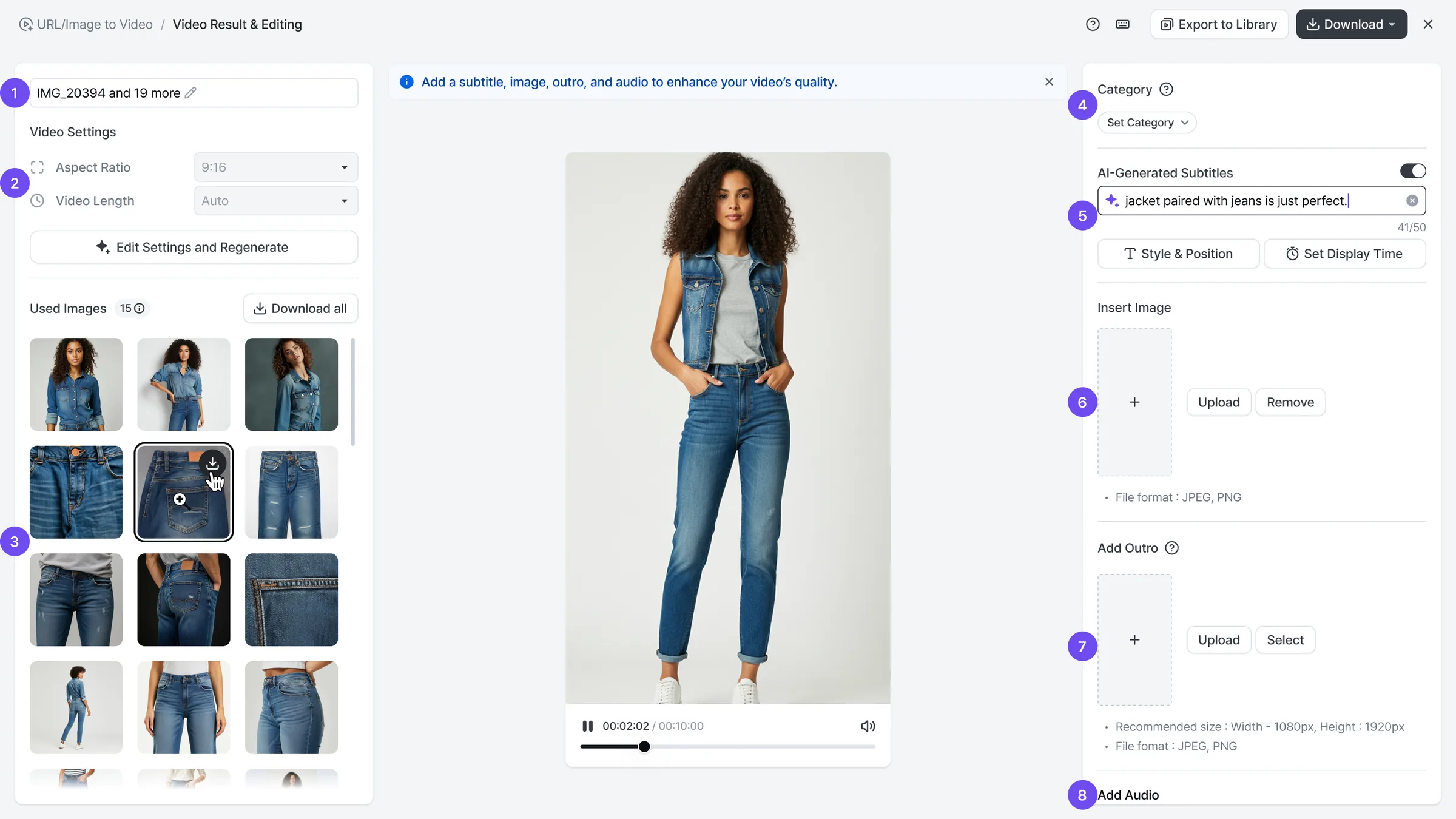 2. Check the created Image to Video and add options